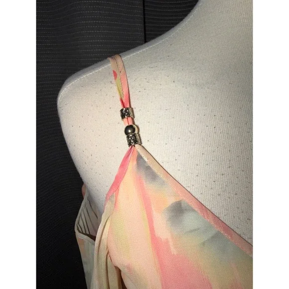 White House Black Market Floral Cold Shoulder Sleeve Dress Pink Yellow 4 H1 - Picture 5 of 10